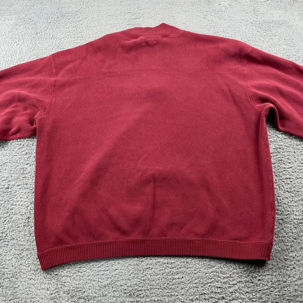 Tommy Bahama Sweater Mens 2XL Red 1/4 Zip Pullover Ribbed Cotton Sweatshirt